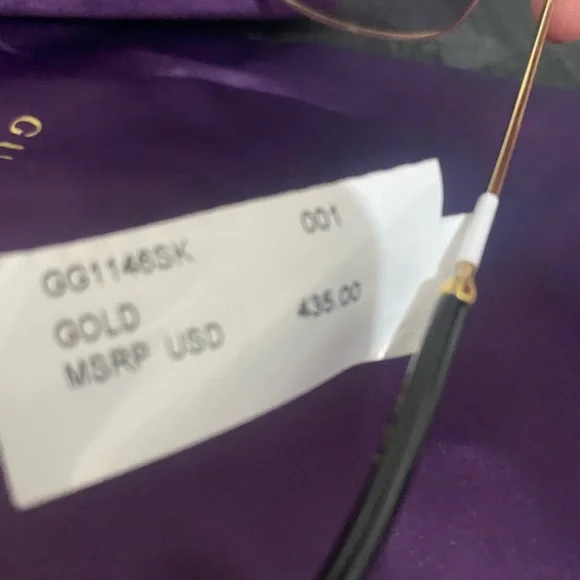 Gucci Gold Frame Sunglasses with Purple Case display picture 1